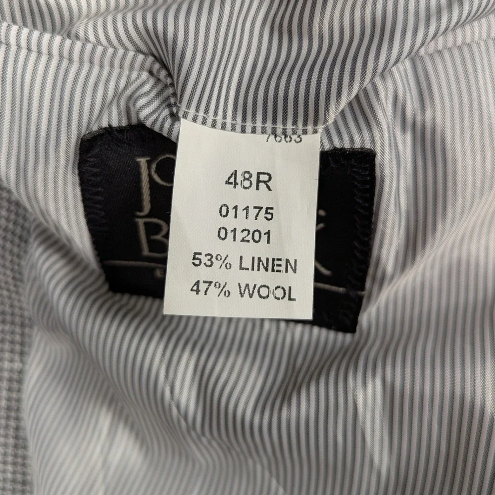 Jos. A. Bank Mens 48R Linen Wool Blend Houndstooth‎ Blazer Sport Coat Grey 01175